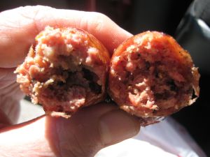 Identical sausage twins in Lockhart, Texas. Kreuz is on the left (I think.)